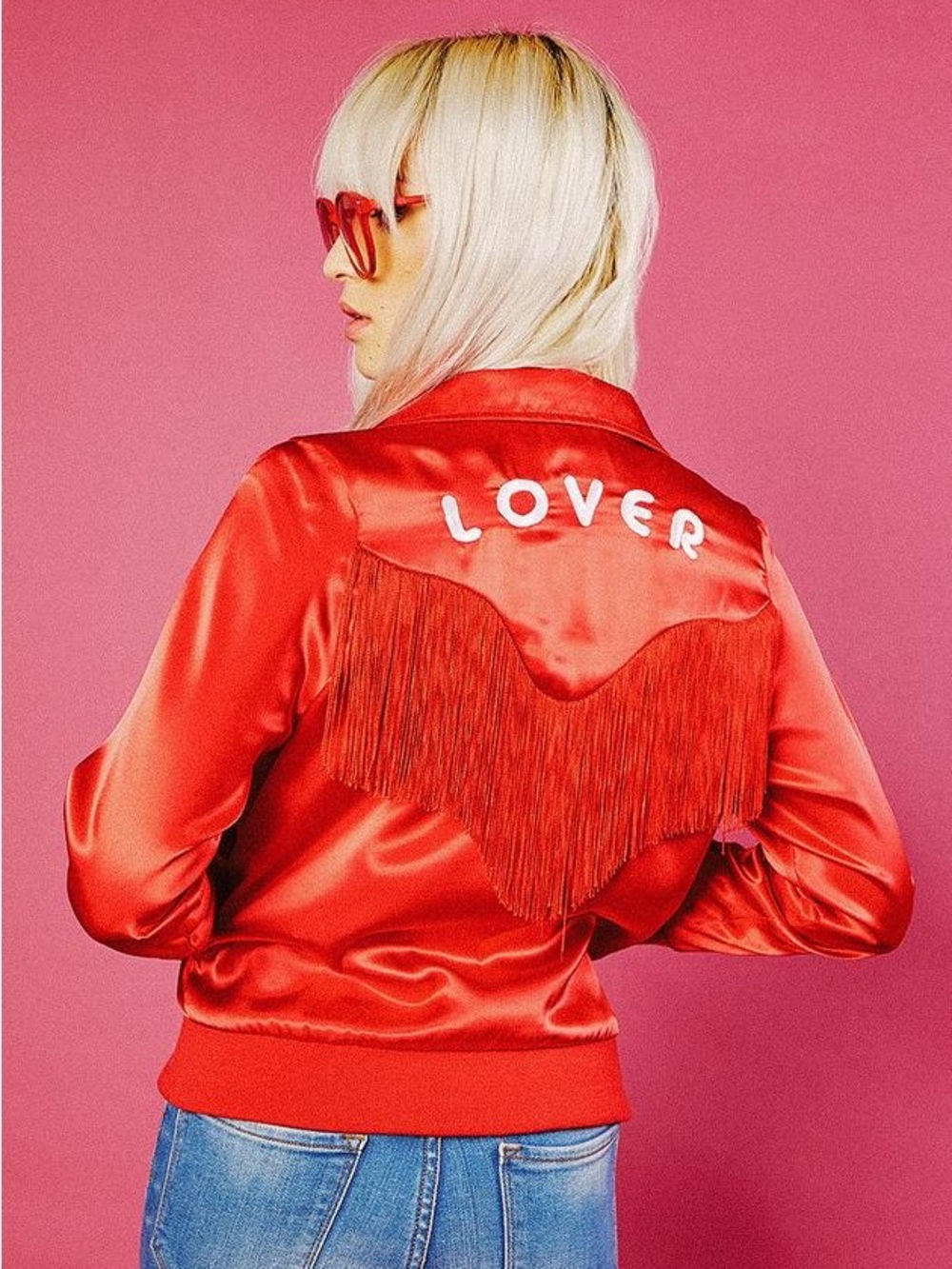 Valfre Lover Red Satin Fringe Bomber Jacket Sz. M